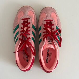 Adidas Women's Velvet Pink and Green Gazelle Sneakers